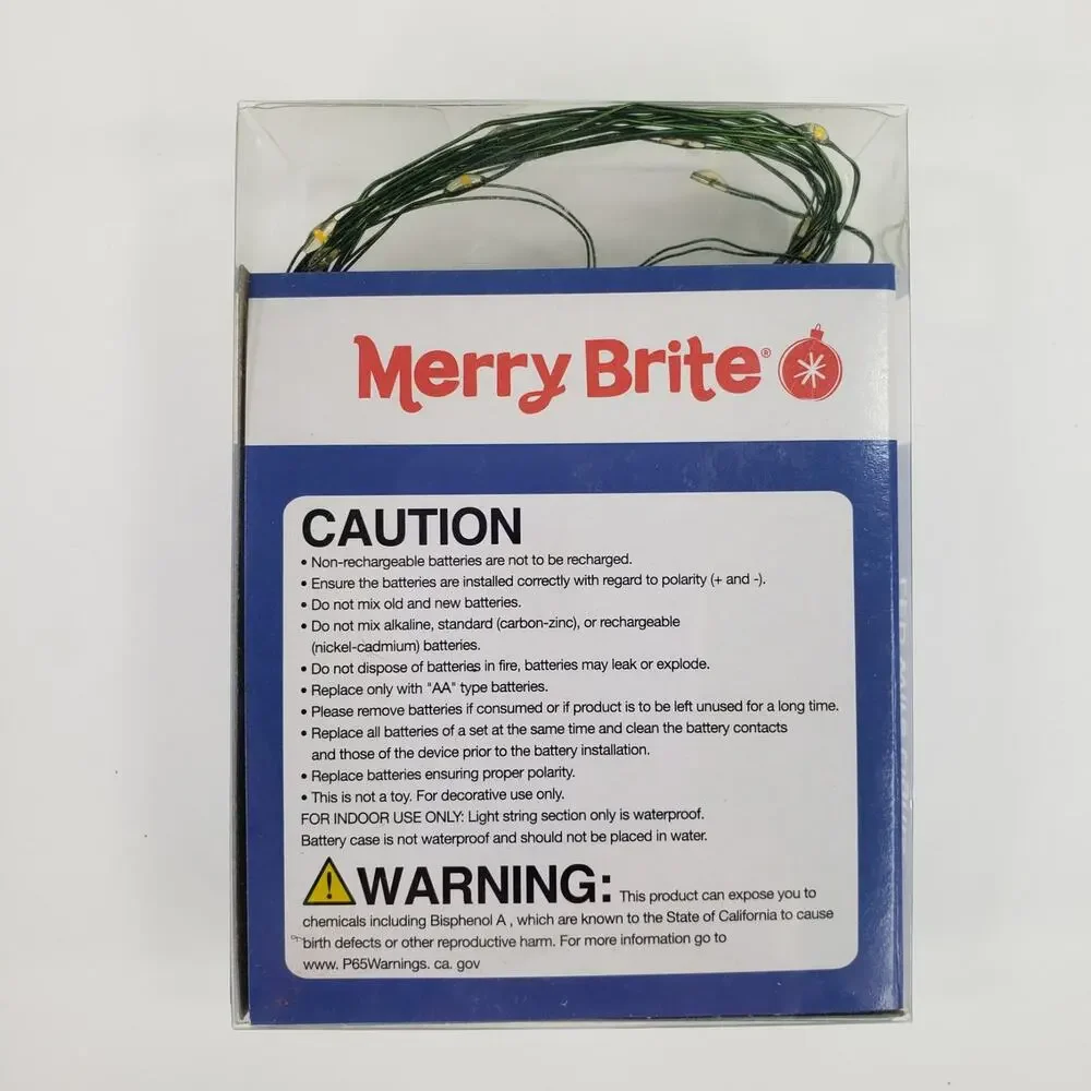 Merry Brite 25 ct Battery Operated Warm White LED Green Wire Fairy Lights 8 feet